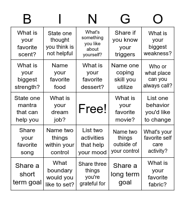 Mental Health Bingo HP Bingo Card