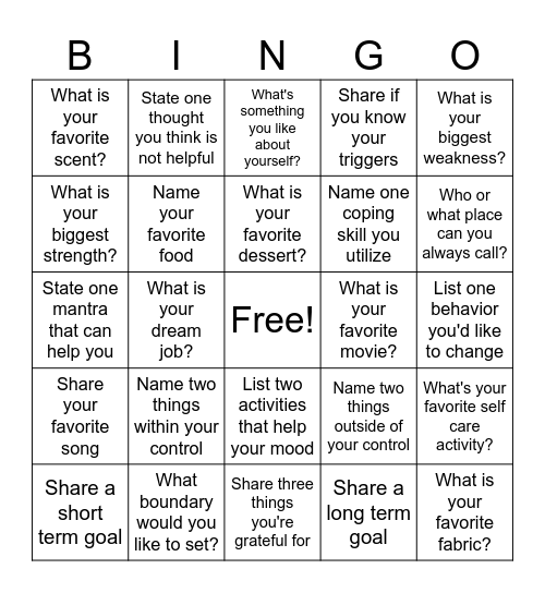 Mental Health Bingo HP Bingo Card