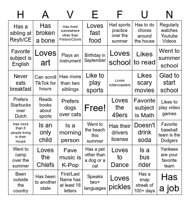 Get to Know You Bingo Card