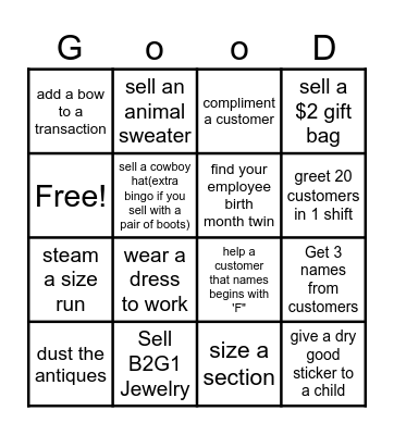 DRY GOODS BINGO! Bingo Card