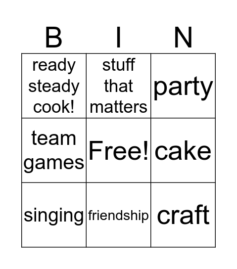 Girls' Group Bingo Card