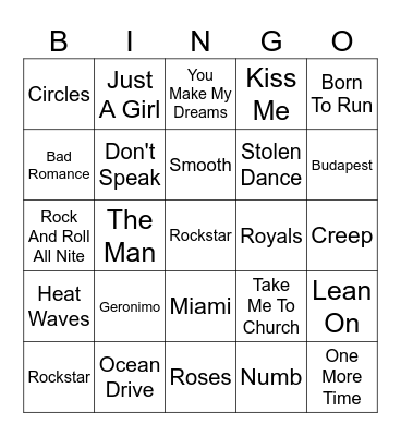 Music Bingo Game 3 Bingo Card