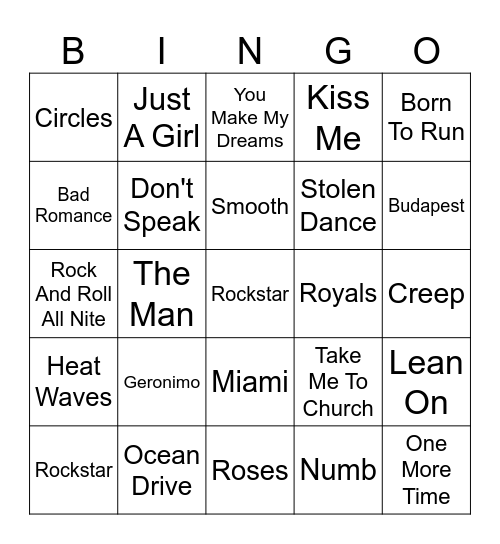 Music Bingo Game 3 Bingo Card