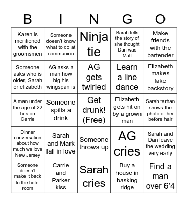 Tarhan McCarthy Wedding Bingo Card