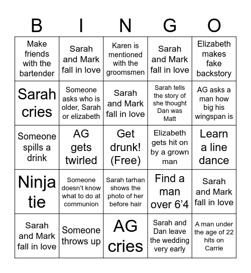 Tarhan McCarthy Wedding Bingo Card