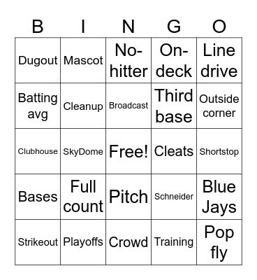Blue Jays Bingo Card