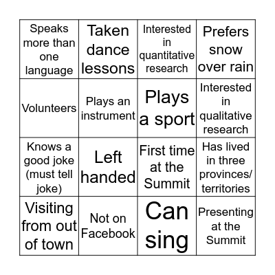 Nice to Meet You Bingo Card