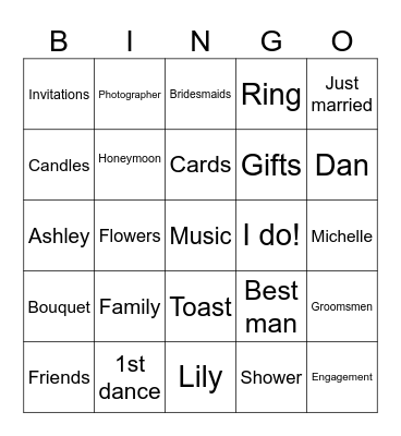 Michelle's Bridal BINGO Card