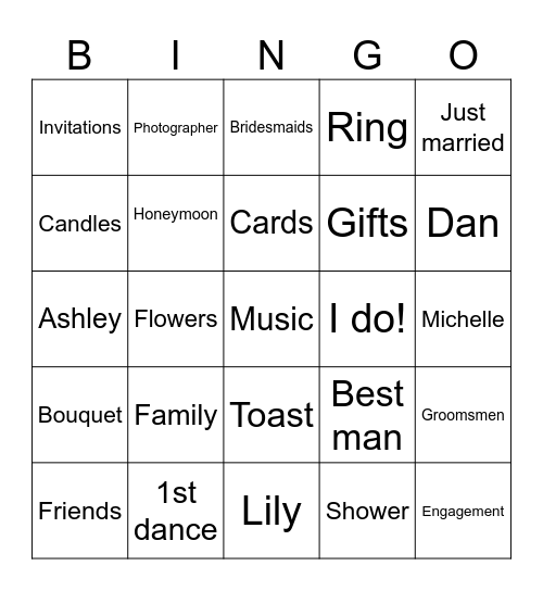 Michelle's Bridal BINGO Card
