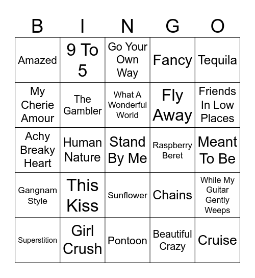Music Bingo Game 4 Bingo Card