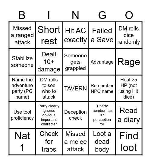 D&D BINGO Card