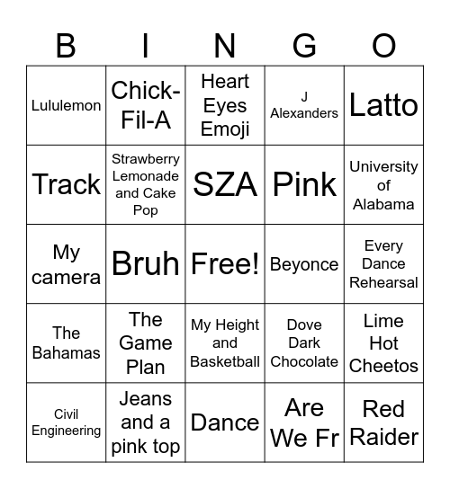 All About Reagyn! Bingo Card