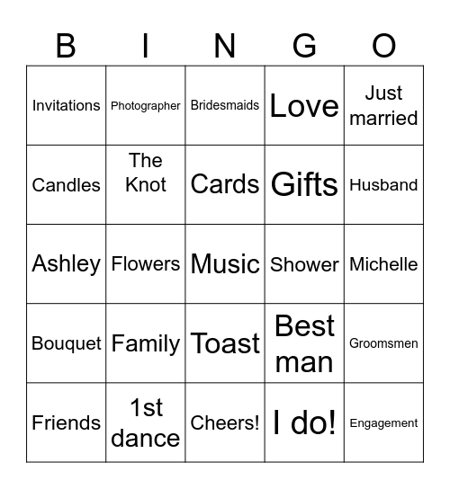 Michelle's Bridal BINGO Card