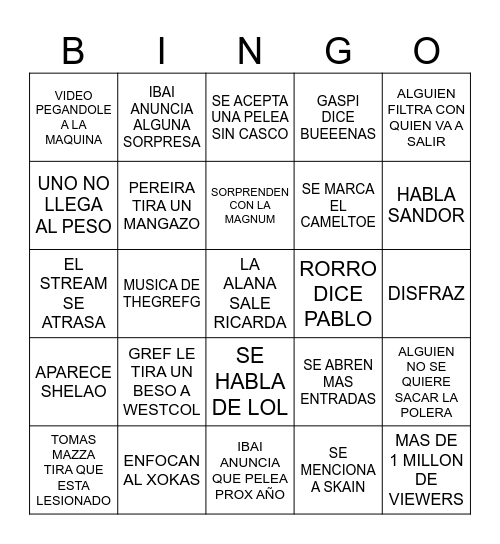 BINGO PESAJE Bingo Card