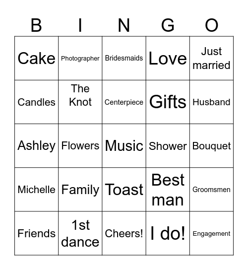 Michelle's Bridal BINGO Card