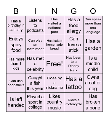 Ice Breaker Bingo Card