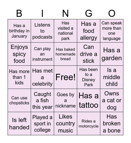 Ice Breaker Bingo Card