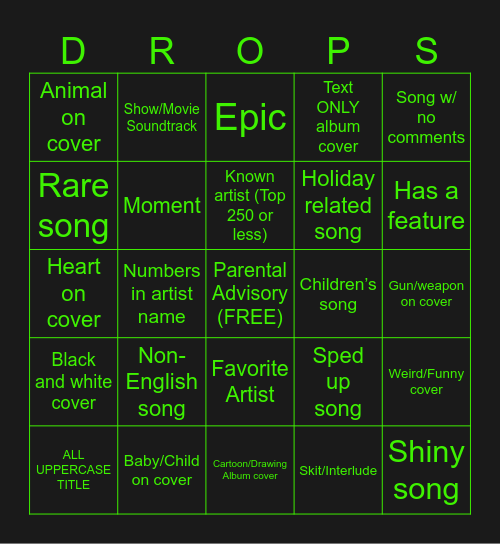 Soundmap Drops Bingo Card
