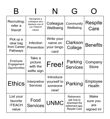 Nebraska Medicine Bingo Card