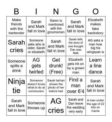 Tarhan McCarthy Wedding Bingo Card