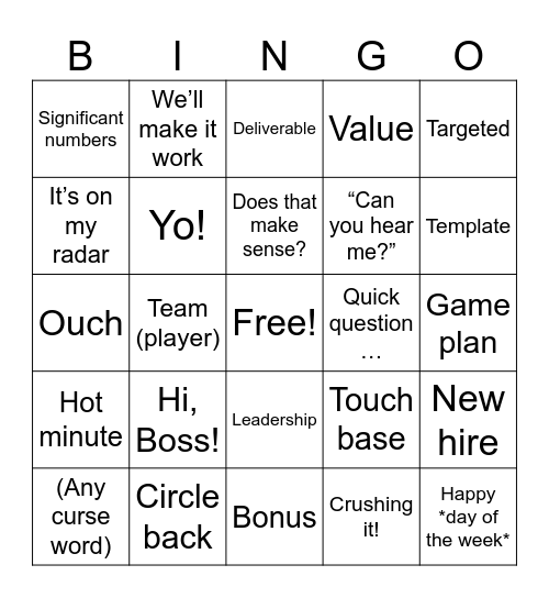 McAdams Bingo Card