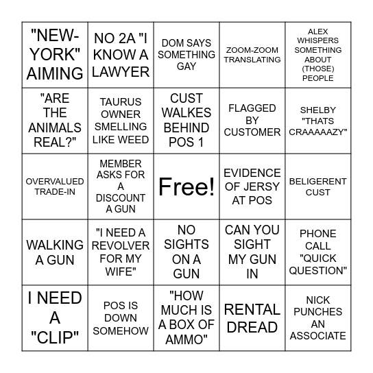 SHOOT STRAIGHT Bingo Card