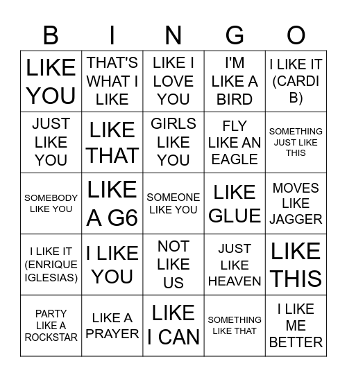 LIKE Bingo Card