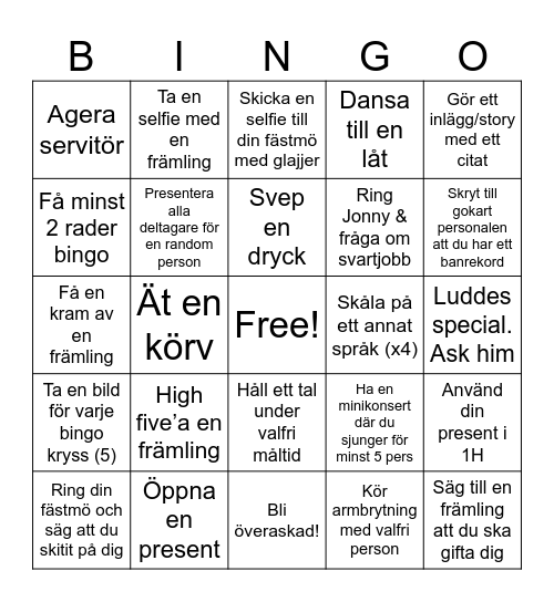 Martins pre-husband Bingo Card