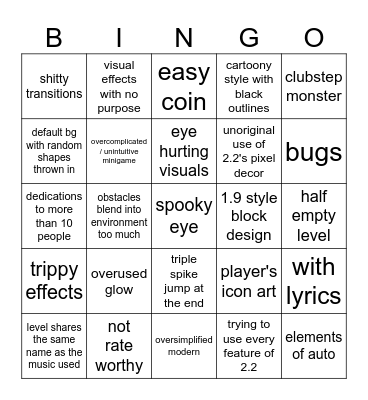 Geometry Dash Bingo Card