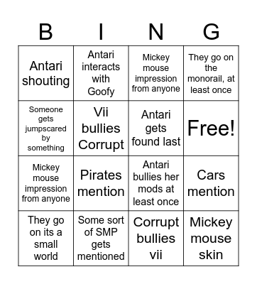 Disney hide and seek! Bingo Card