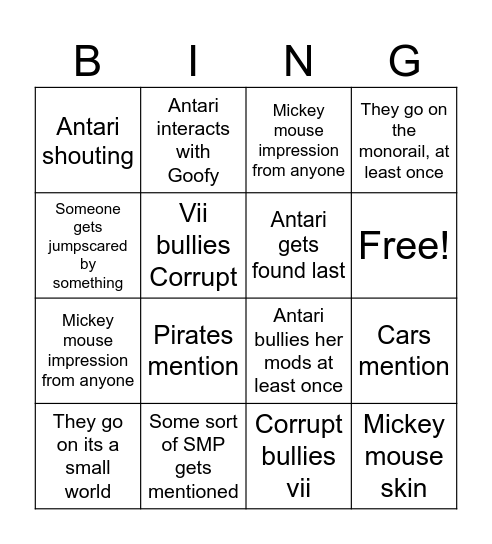 Disney hide and seek! Bingo Card
