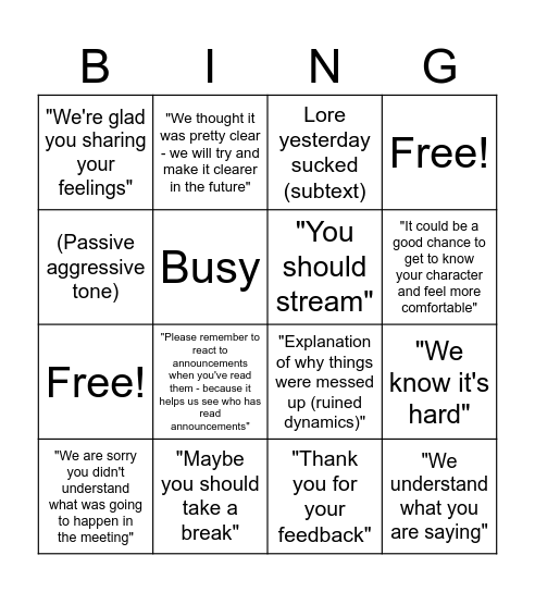 FUCKASS REPLY Bingo Card