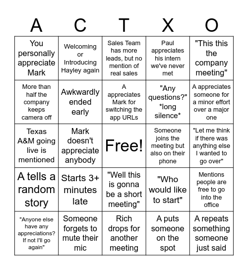 Untitled Bingo Card