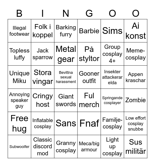 Närcon bingo Card