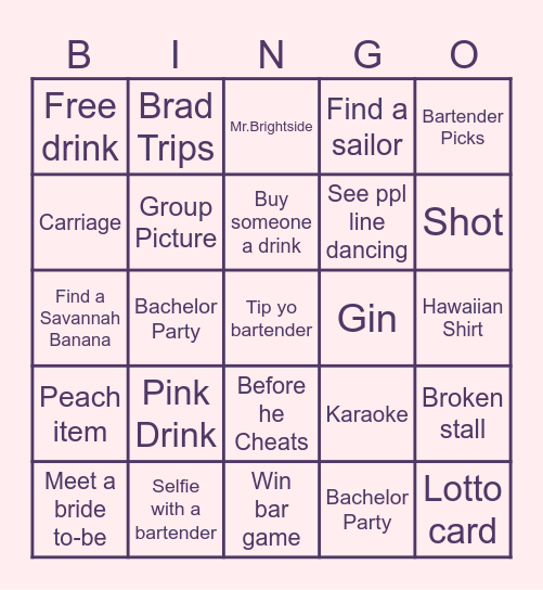 Healey's 25th Birthday Bingo Card