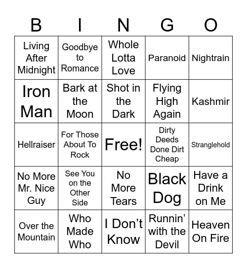 🦇  R.I.P. OZZY 🦇 Bingo Card