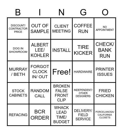 BELLEVUE SHOWROOM BINGO Card