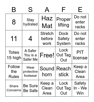 Cardinal Health Safety BINGO 9/4 Bingo Card