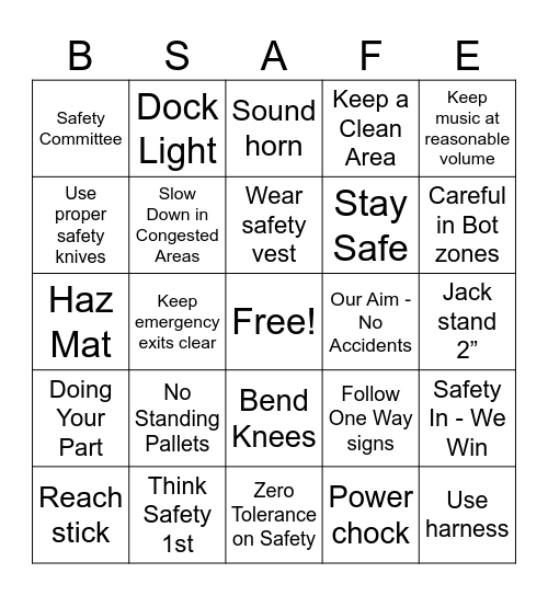 CAH SAFETY BINGO 2025-SEPT Bingo Card