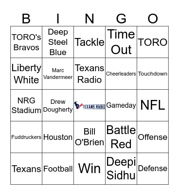 Texans Radio Bingo  Bingo Card