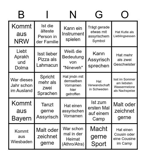 Camp Ashur Bingo Card