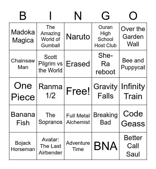 Favorite Series Bingo Card