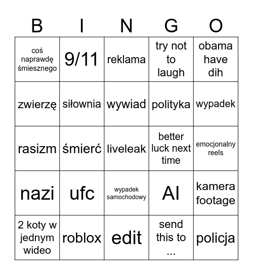 instagram bingo Card