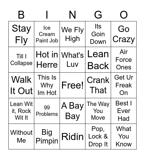 2000's hiphop Bingo Card