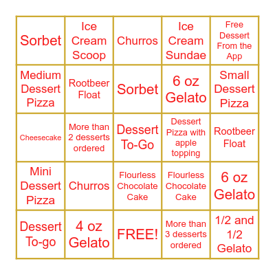 DESSERT BINGO Card