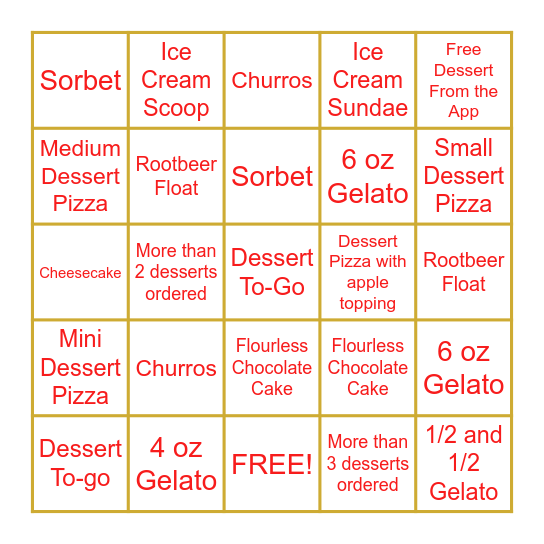 DESSERT BINGO Card