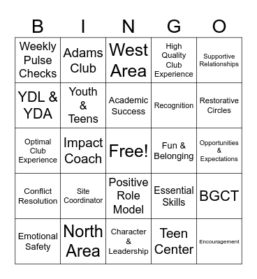 All Staff Training BGCT BINGO Card