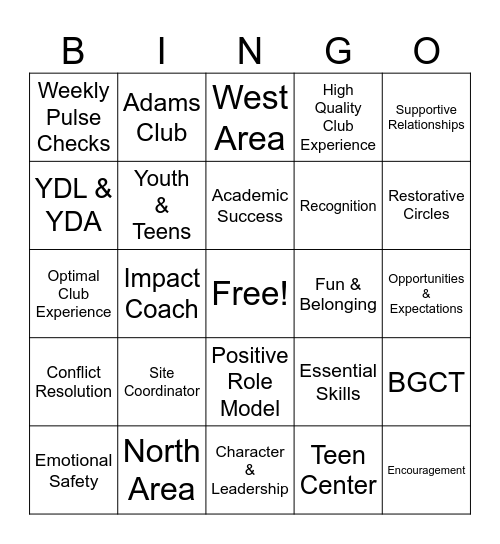 All Staff Training BGCT BINGO Card