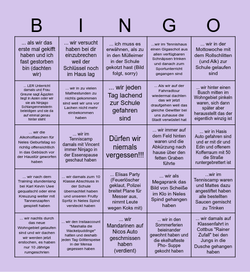 Weißt du noch als... Bingo Card