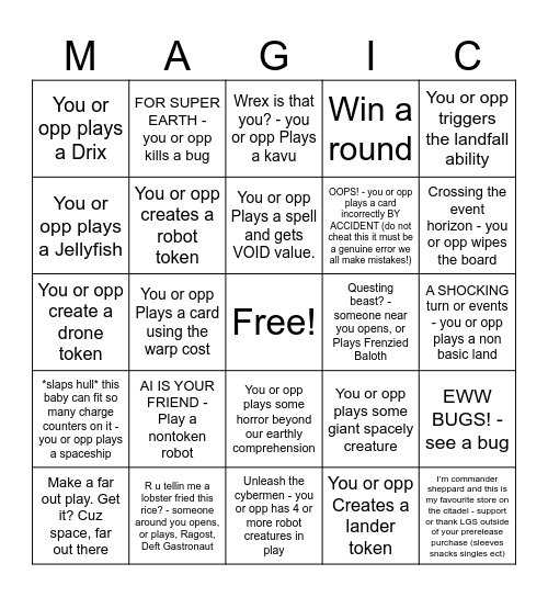 Edge of Eternities Bingo Card
